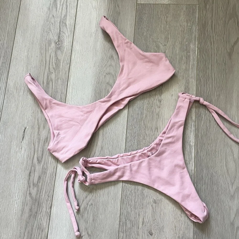 Batik Swim Bikini pullover top thong tie bottoms womens Pink small micro minimal